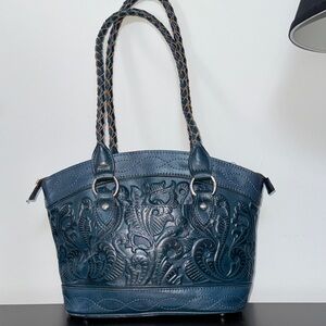 Embossed Floral Shoulder Bag in Deep Teal